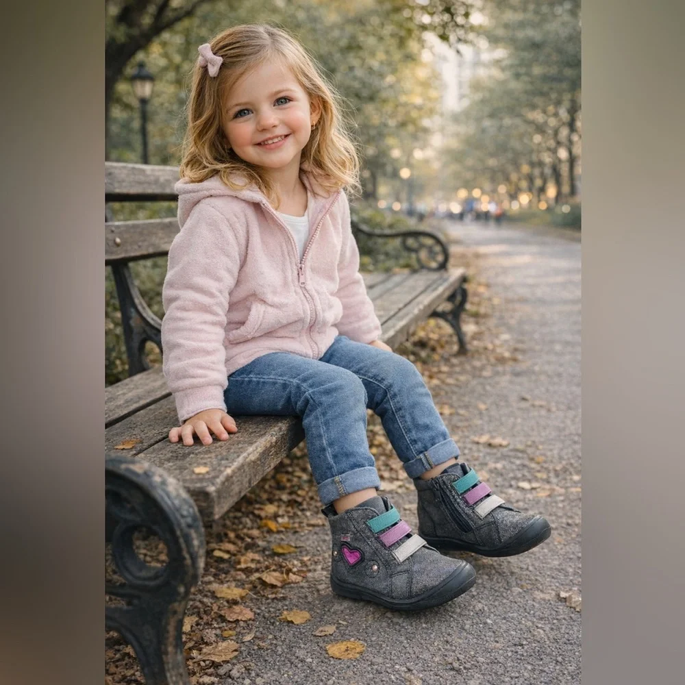 Lasocki Toddler Girls Glitter Ankle Boots w/ Heart Patch‎ Size 8